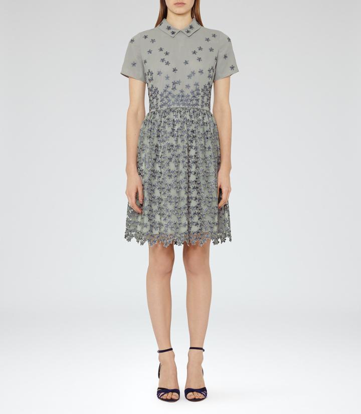 Reiss Emerson - Womens Pique Floral Dress In Grey, Size 4