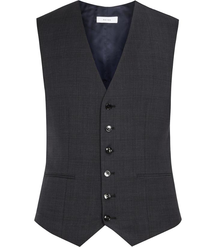 Reiss Gaffer W - Mens Check Weave Waistcoat In Grey, Size 36