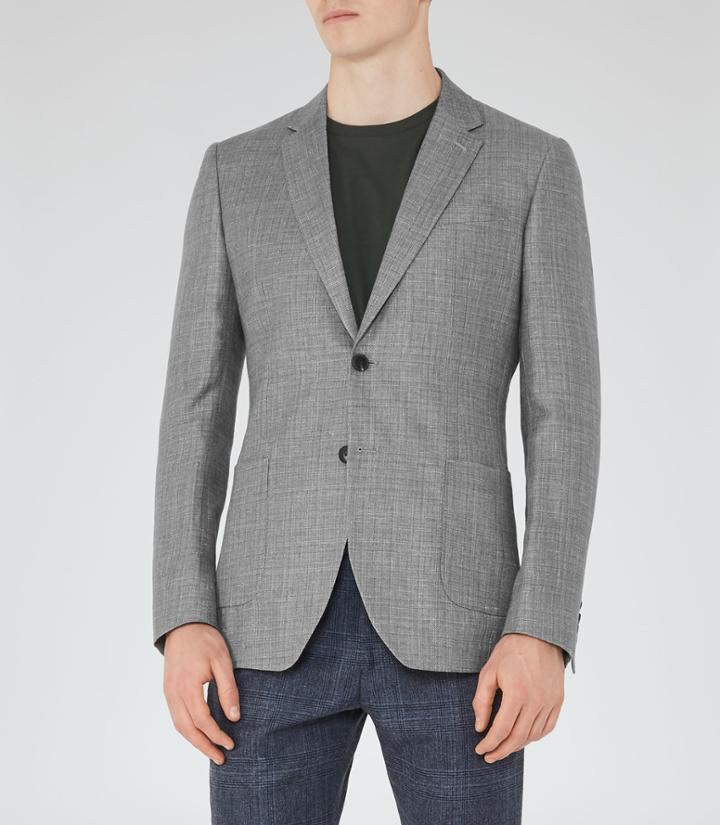Reiss Campbell - Mens Wool And Linen Blazer In Grey, Size 34