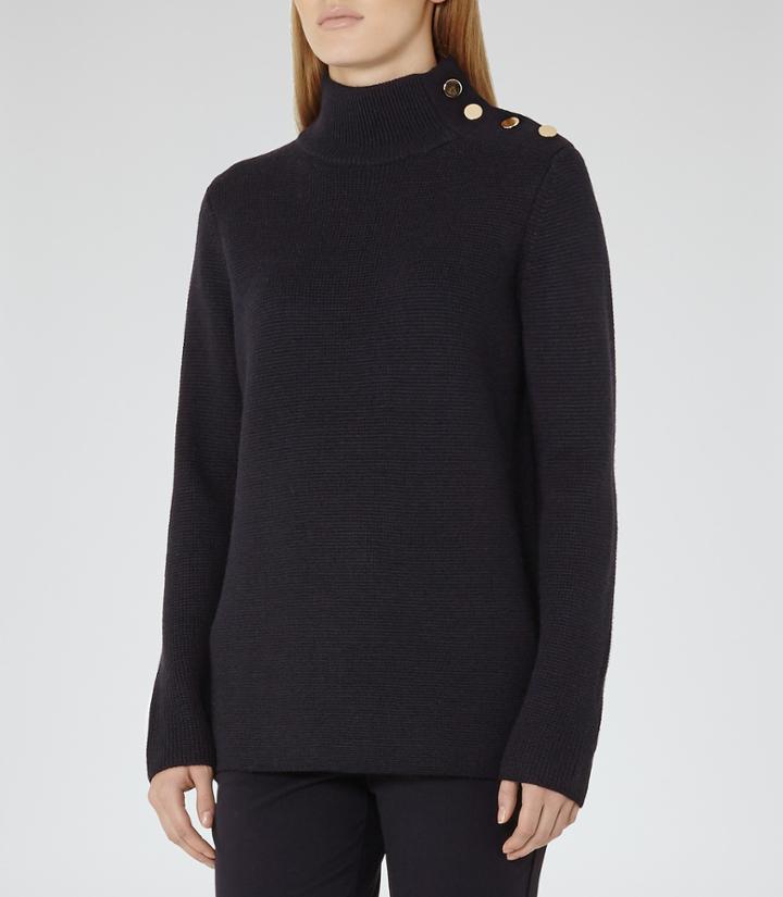 Reiss Emily - Button-detail Jumper In Blue, Womens, Size S