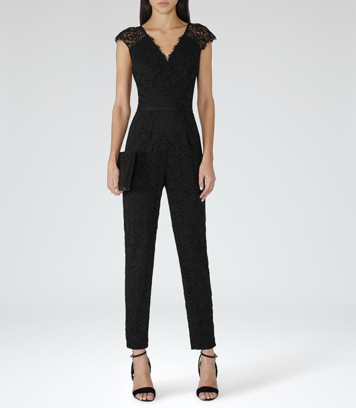 Reiss Manola - Womens Lace Jumpsuit In Black, Size 4