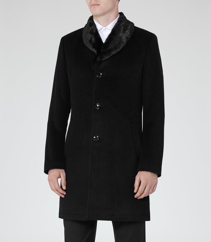 Reiss Cane - Mens Shawl Collar Overcoat In Black, Size Xs