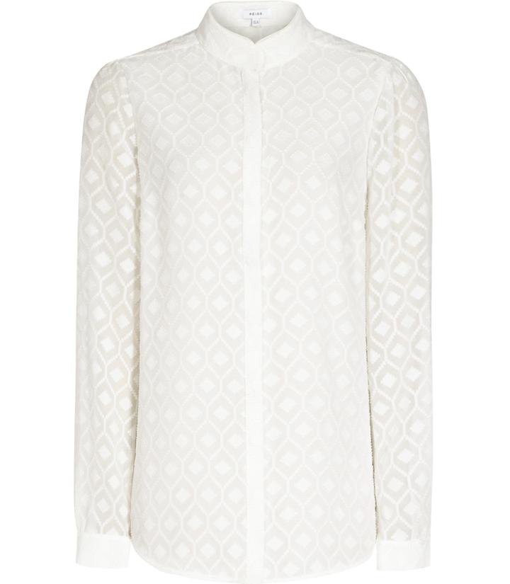 Reiss Madison - Womens Texture-panel Blouse In White, Size 8