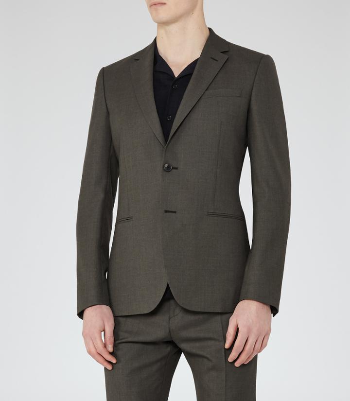 Reiss Kamara B - Wool Slim Blazer In Brown, Mens, Size 36