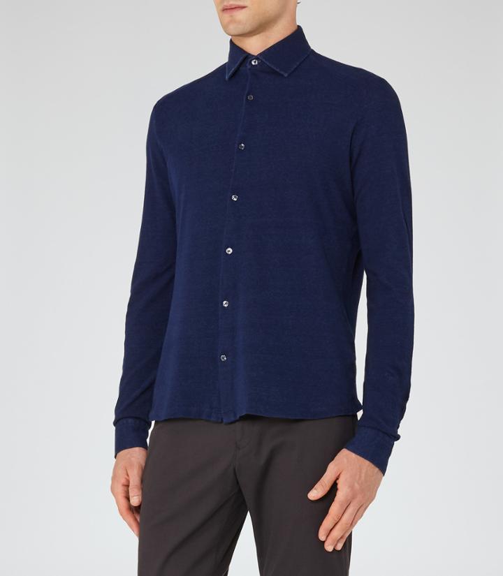 Reiss Donny - Mens Pique Cotton Shirt In Blue, Size Xs