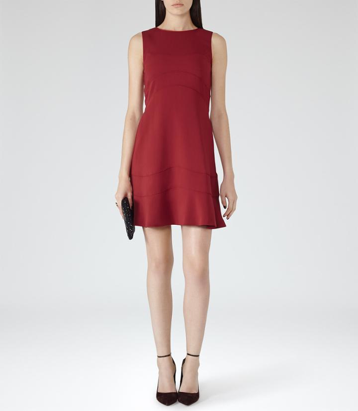 Reiss Sara - Womens Panelled Dress In Red, Size 14