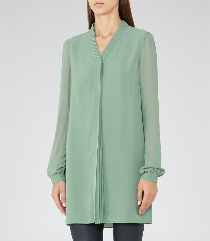 Reiss Santana - Womens Plisse-detail Shirt In Green, Size 6