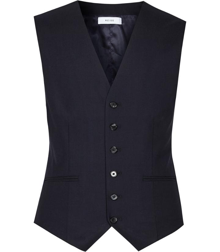 Reiss Matsuda W - Mens Six Button Waistcoat In Blue, Size 36