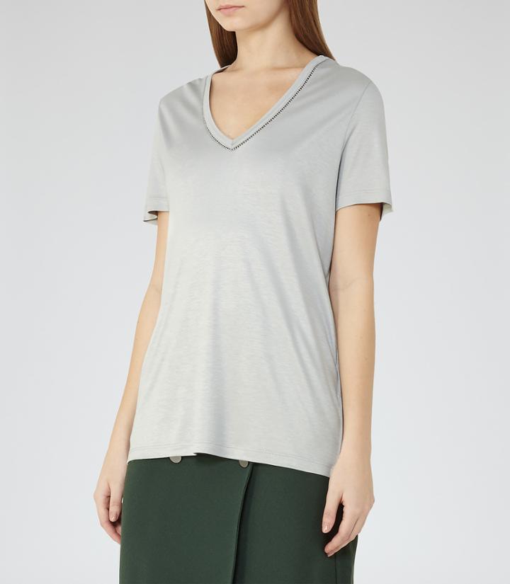 Reiss Ele - Womens V-neck T-shirt In Green, Size Xs