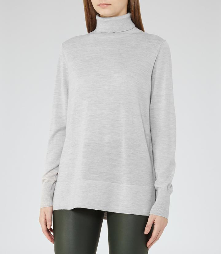 Reiss Jewel - Womens Merino-wool Roll-neck Jumper In Grey, Size 4