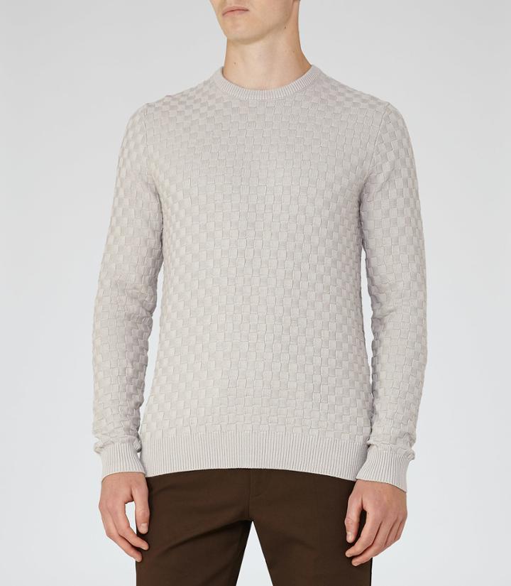 Reiss Prima - Check Weave Jumper In Grey, Mens, Size Xs