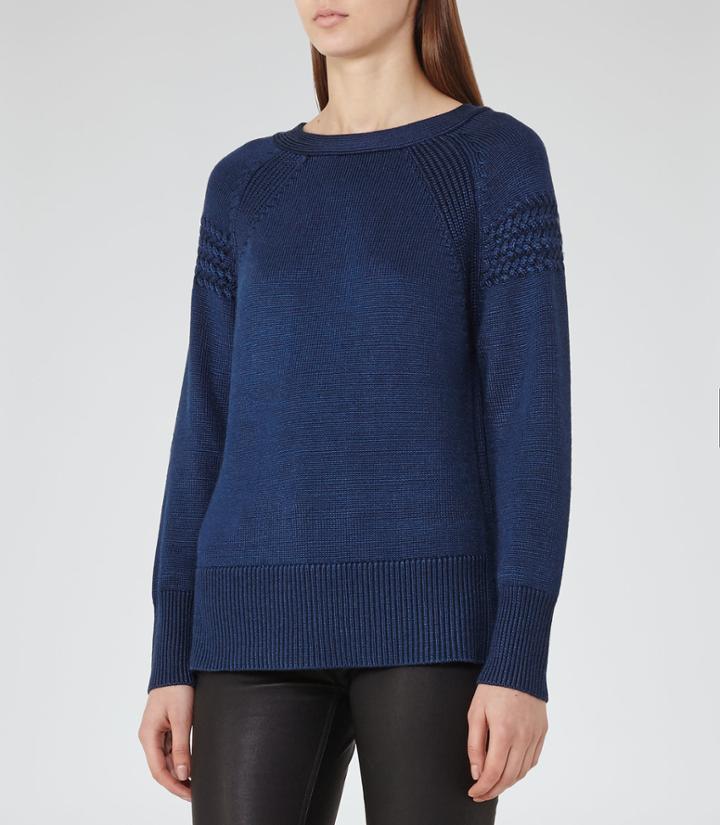 Reiss Ilah - Cable-detail Jumper In Blue, Womens, Size Xs