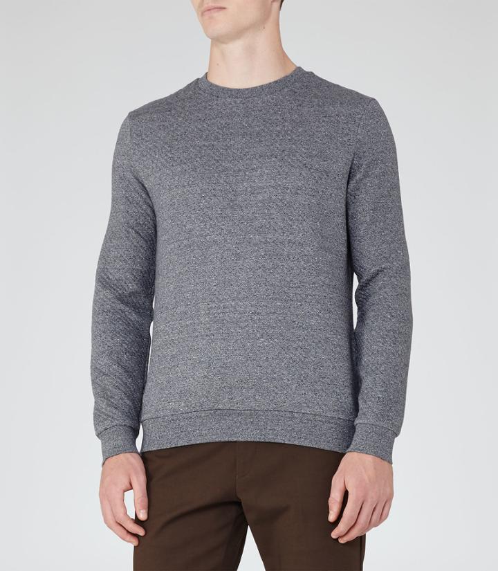 Reiss Buckley - Mens Quilted Sweatshirt In Blue, Size S