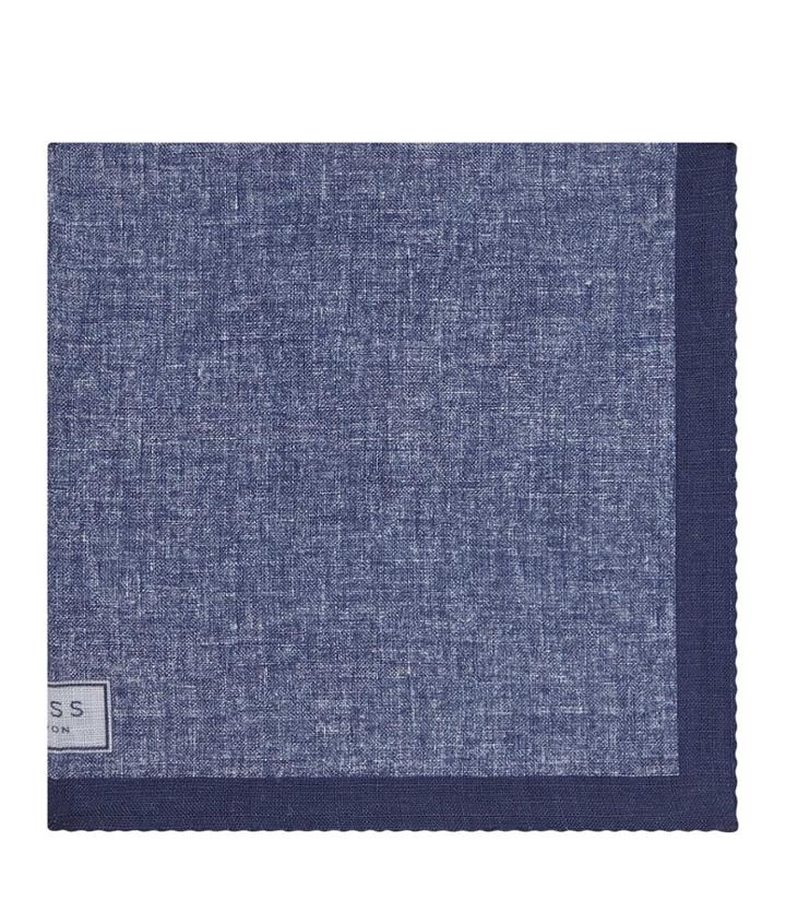 Reiss Walsh - Mens Printed Linen Pocket Square In Blue