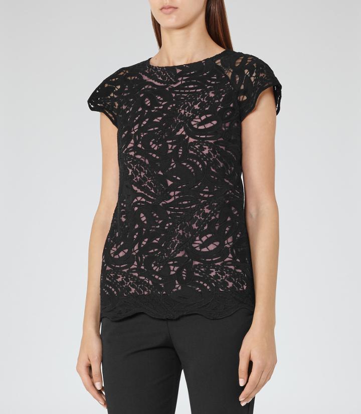 Reiss Sol - Womens Lace Top In Black, Size 6