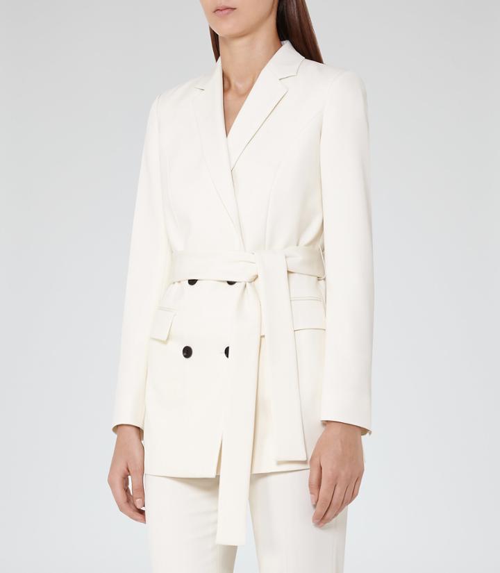 Reiss Angie - Double-breasted Blazer In White, Womens, Size 0