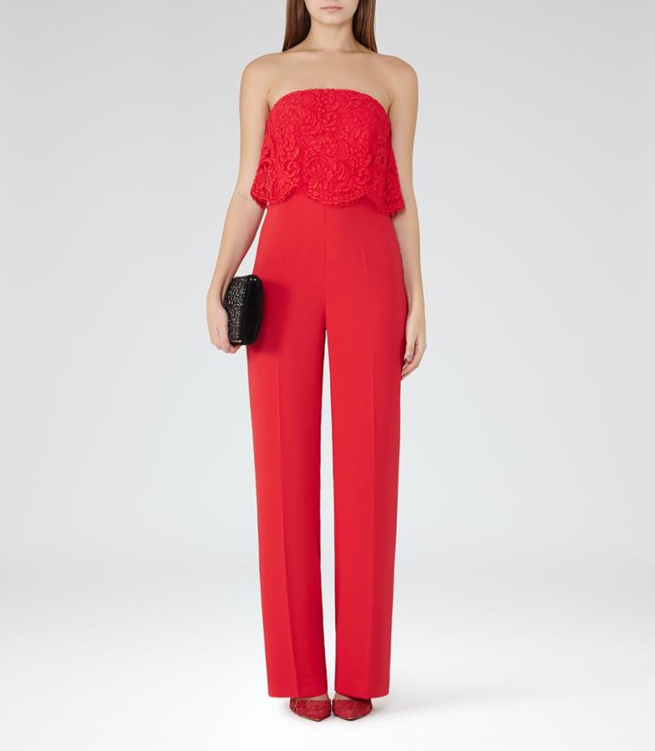 Reiss Natalie - Womens Lace-top Jumpsuit In Red, Size 4