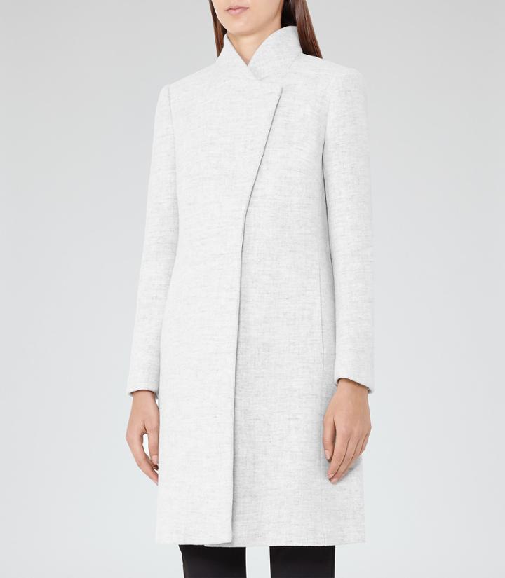 Reiss Hollie - Womens High-collar Wrap Coat In Grey, Size 4