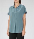 Reiss Palma - Womens Open Collar Silk Shirt In Blue, Size 4