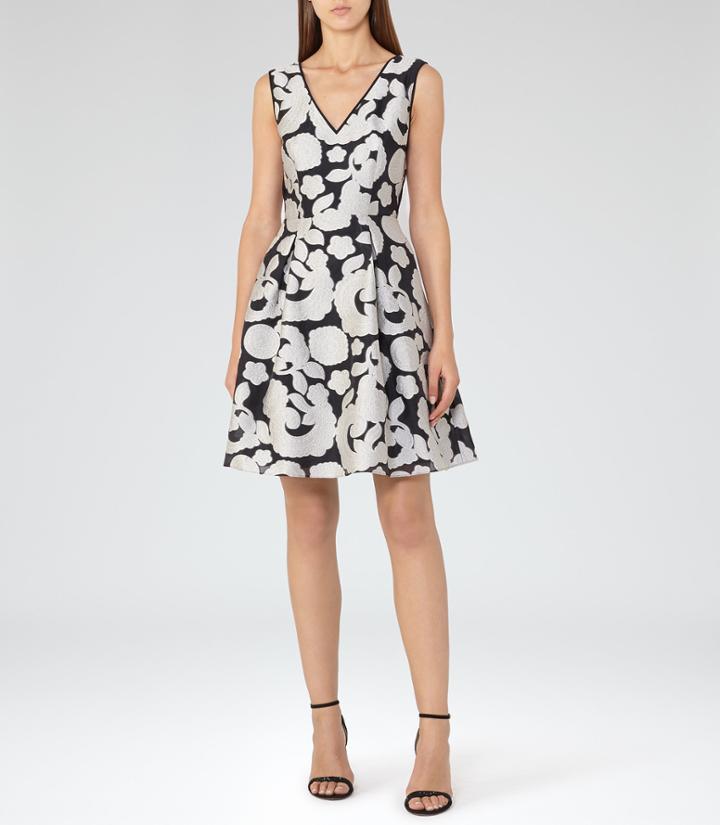 Reiss Miriah - Womens Jacquard Fit And Flare Dress In Black, Size 6