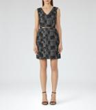 Reiss Enni - Jacquard Fit And Flare Dress In Black, Womens, Size 0