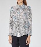 Reiss Petra - Womens Printed Silk Blouse In Blue, Size 6