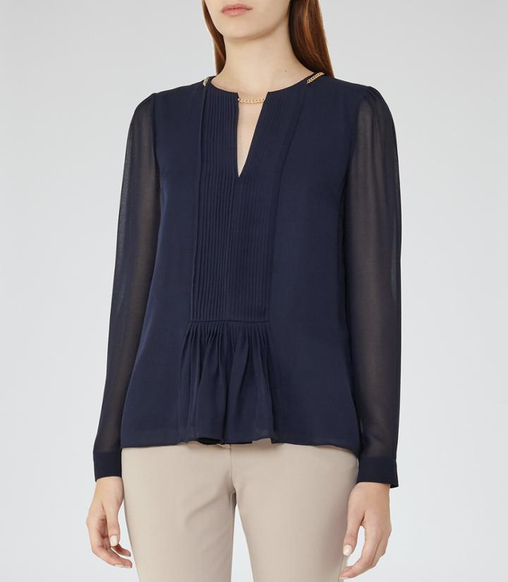 Reiss Inda - Chain-detail Top In Blue, Womens, Size 2