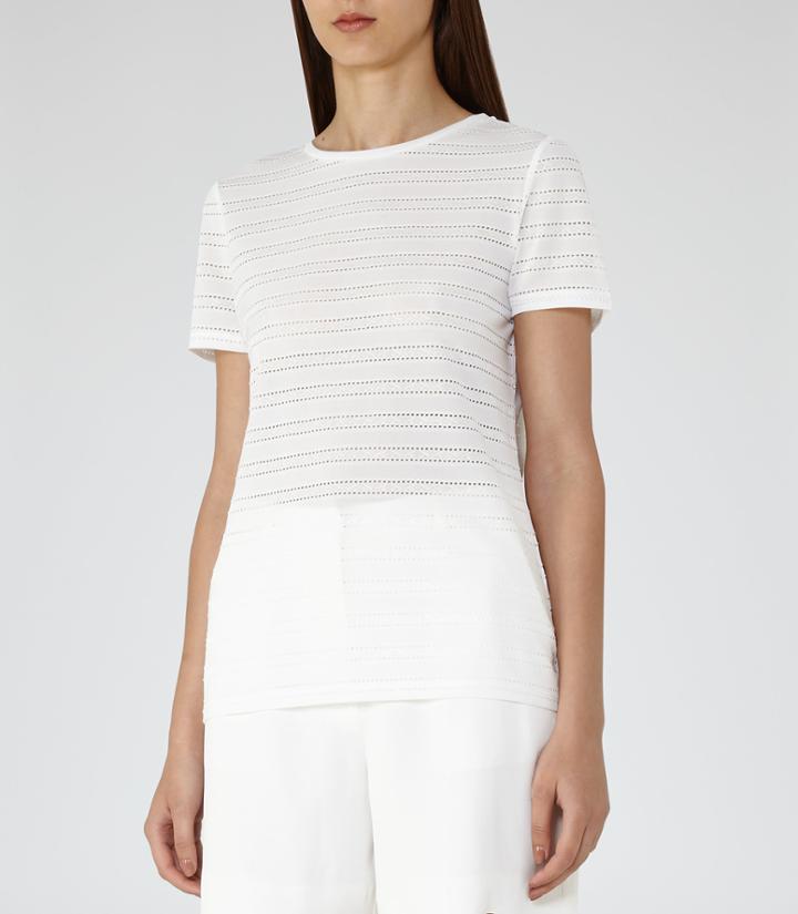 Reiss Molly - Womens Cut-away Stripe Top In White, Size S