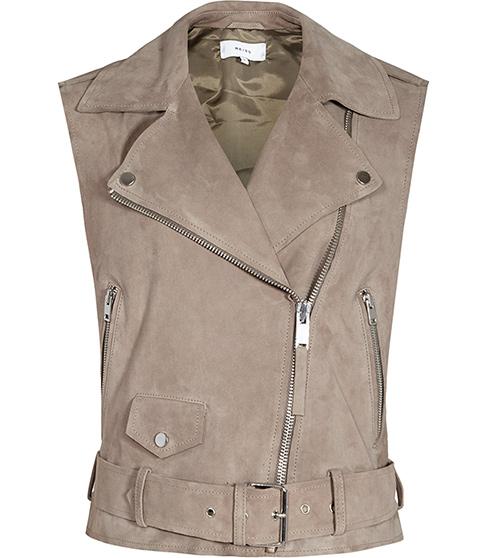 Reiss Flin Sleevless Suede Biker Jacket