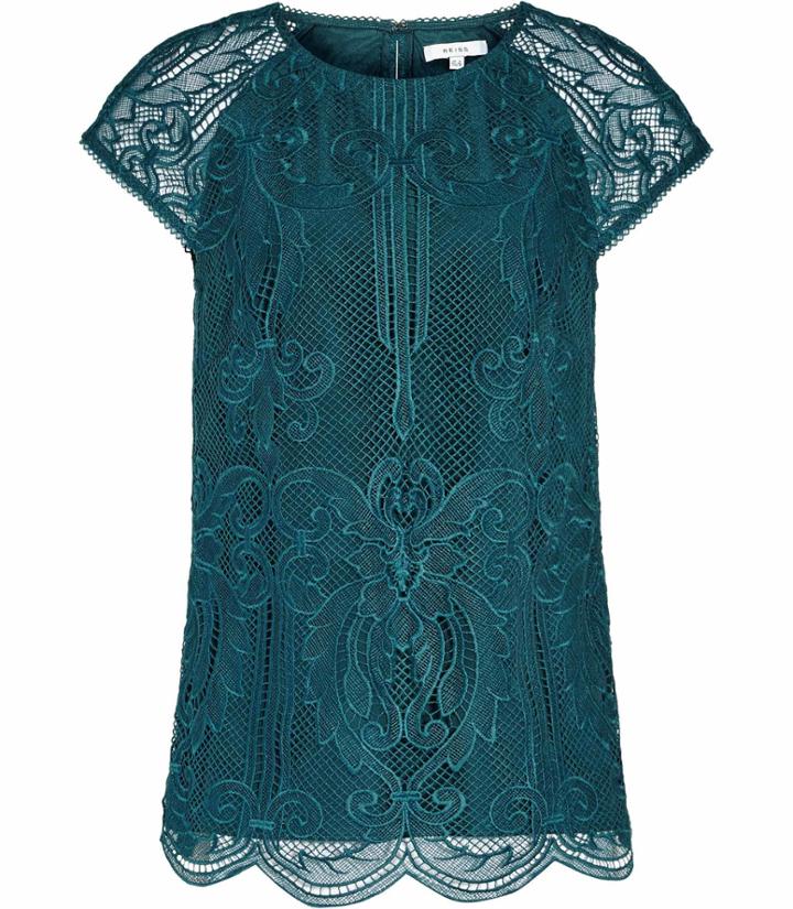Reiss Etia - Womens Lace Top In Blue, Size 4