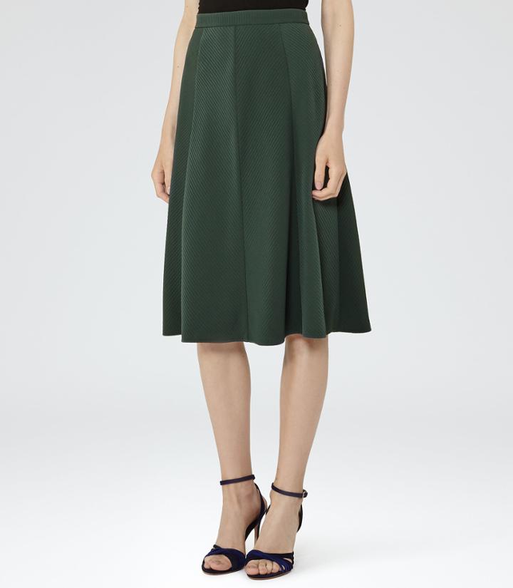 Reiss Bevan - Womens Box-pleat Midi Skirt In Green, Size 4