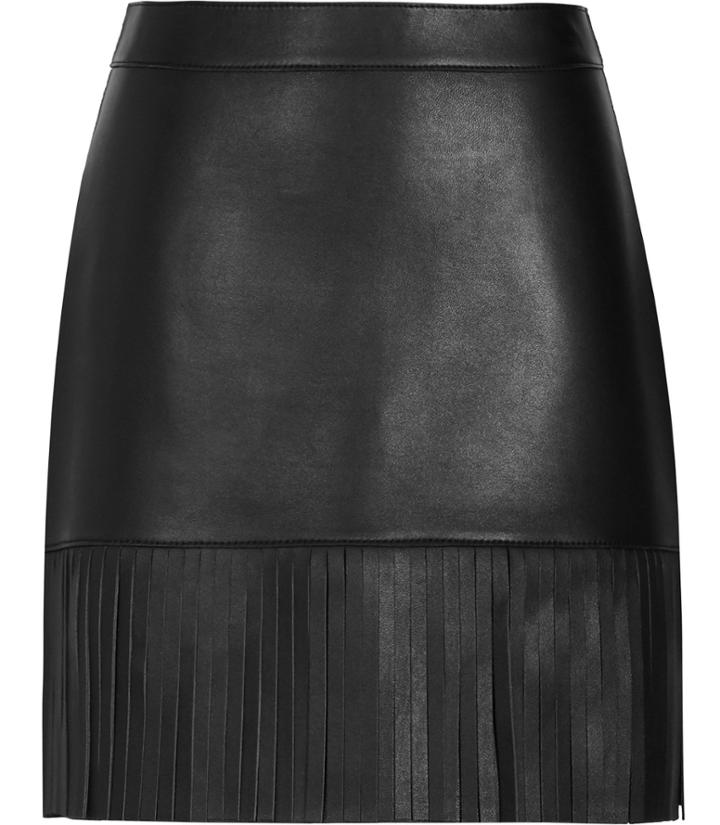 Reiss Hailee - Womens Leather Fringe Skirt In Black, Size 4