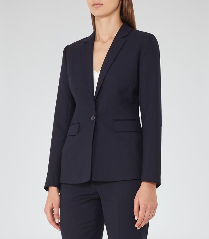 Reiss Faulkner Jacket - Single-breasted Blazer In Blue, Womens, Size 0