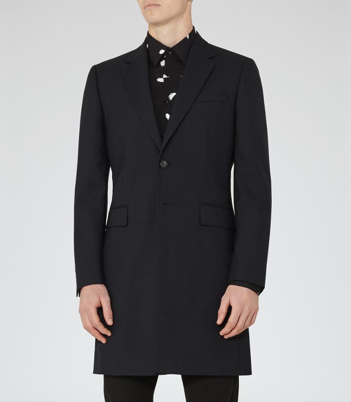 Reiss Paris - Mens Slim Wool Coat In Blue, Size Xs