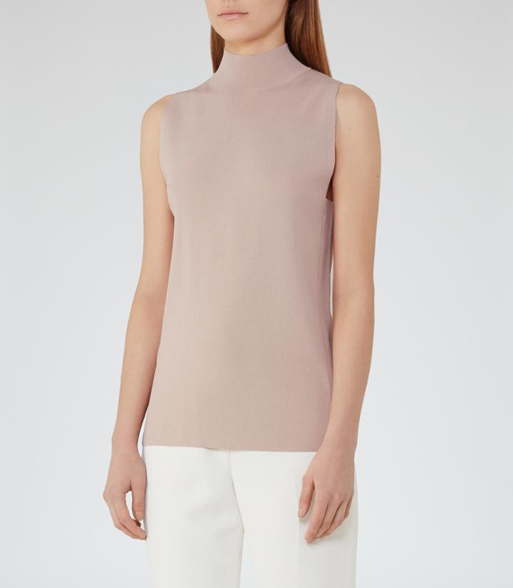 Reiss Finola - Knitted High-neck Top In Pink, Womens, Size Xs