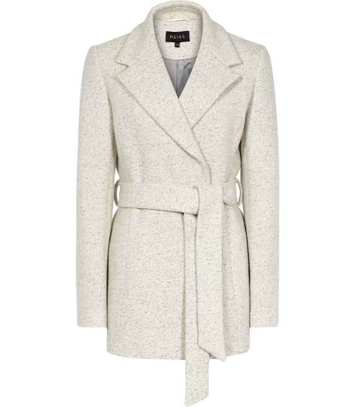 Reiss Anda - Womens Melange Belted Coat In White, Size 4