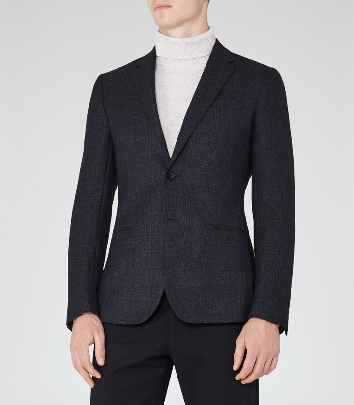 Reiss Jennings - Mens Tonal Check Blazer In Blue, Size 36