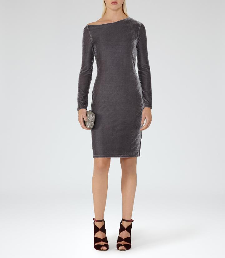Reiss Xeni - Womens Velvet Dress In Grey, Size 4