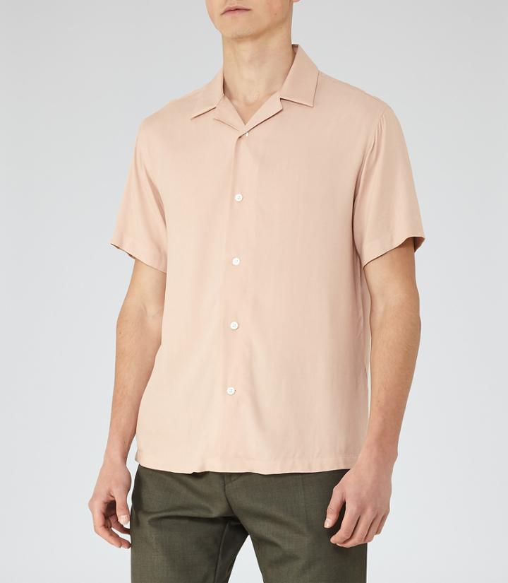Reiss Lebrewski - Twill Cuban Collar Shirt In Pink, Mens, Size Xs