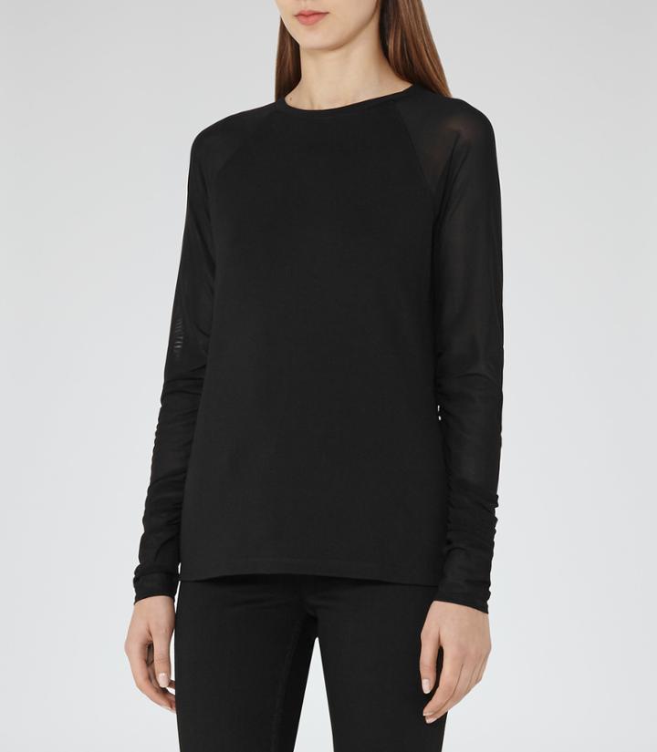 Reiss Kezia - Womens Sheer-sleeve Top In Black, Size Xs