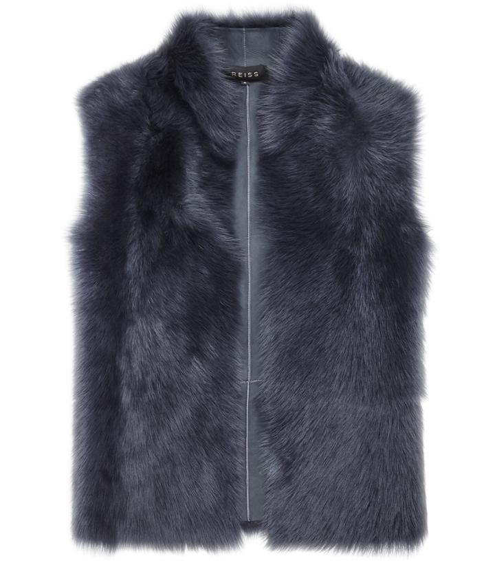 Reiss Tessa - Womens Reversible Shearling Gilet In Blue, Size Xs