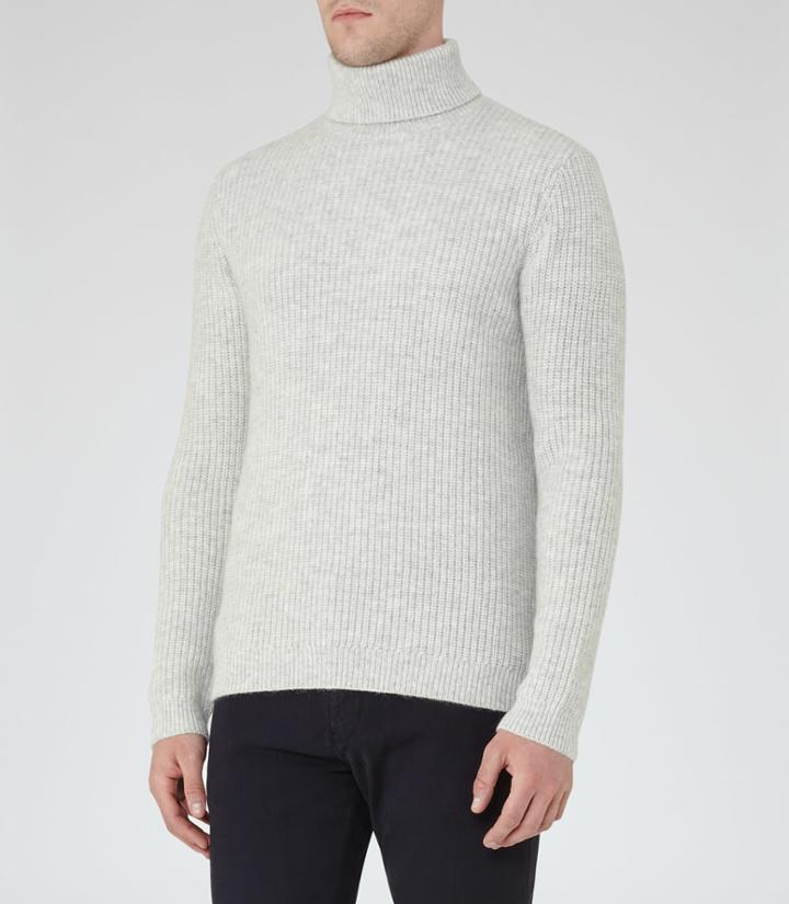 Reiss Alfie - Mens Ribbed Rollneck Jumper In Grey, Size S