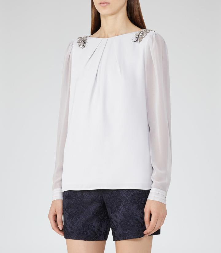 Reiss Heart - Womens Embellished Top In Grey, Size 4