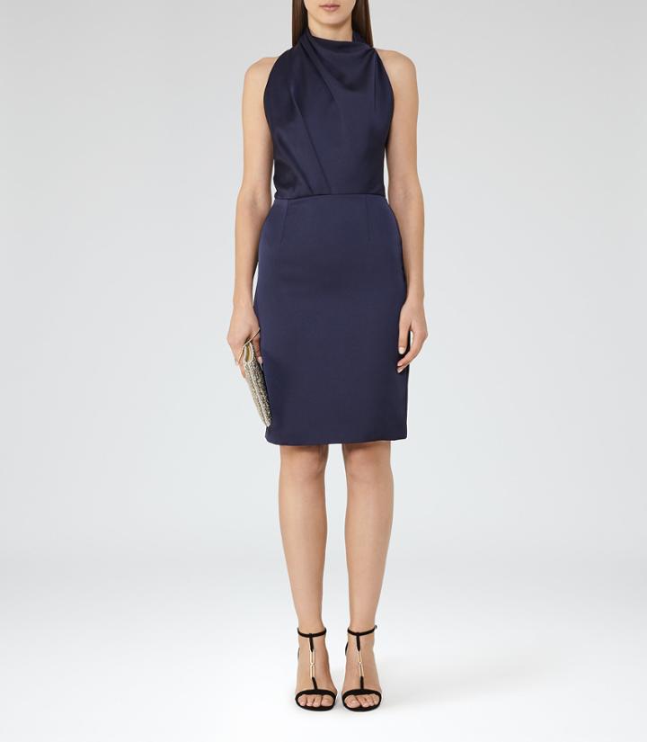 Reiss Rana - Womens Halterneck Dress In Blue, Size 4