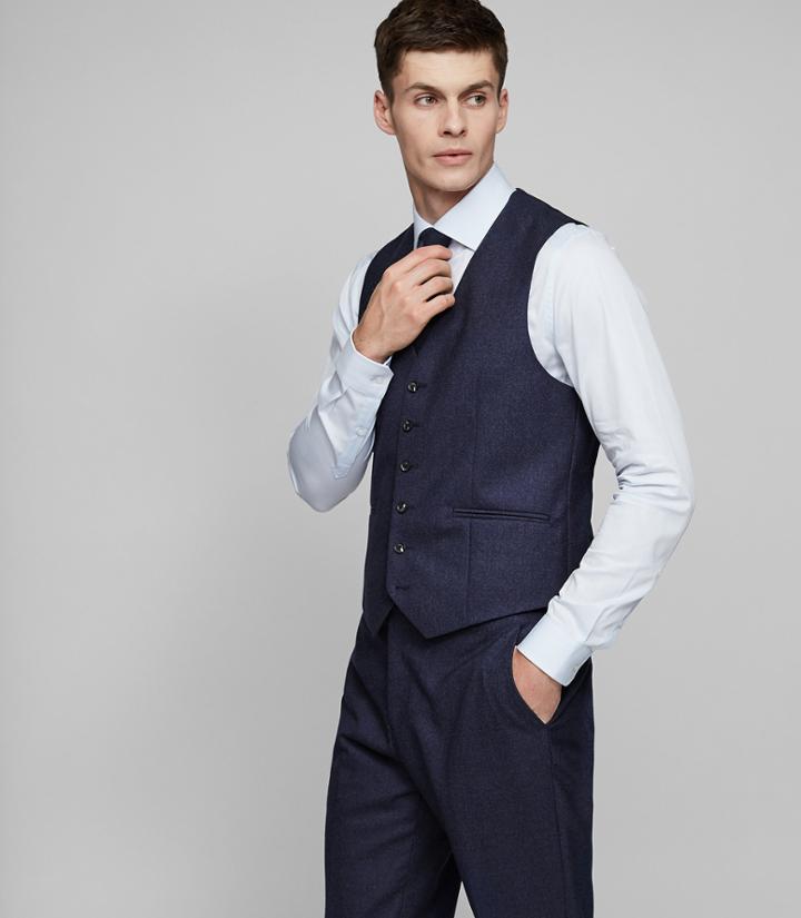 Reiss Robin W - Hopsack Weave Waistcoat In Blue, Mens, Size 36