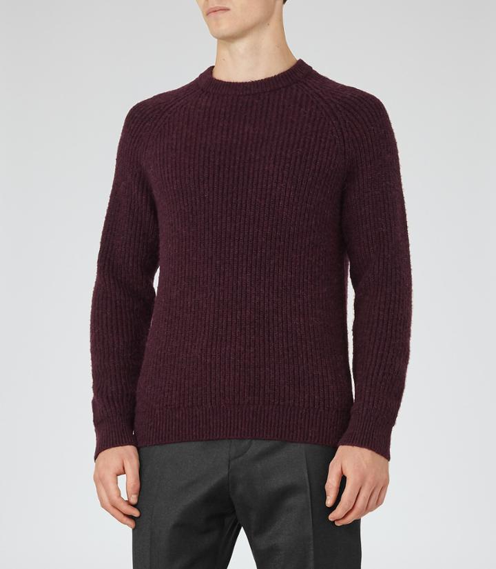 Reiss Jamie - Ribbed Crew-neck Jumper In Red, Mens, Size L