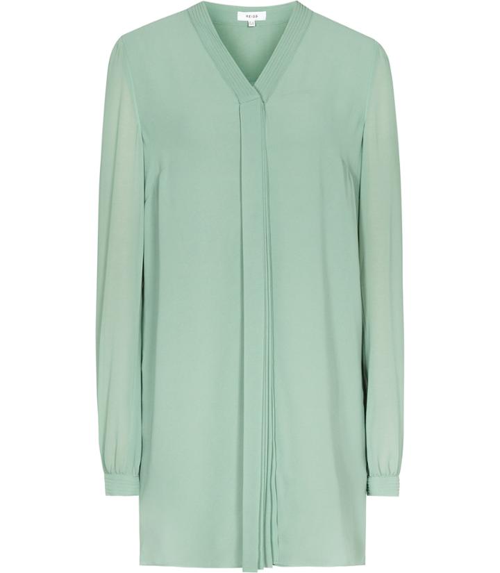 Reiss Santana - Womens Plisse-detail Shirt In Green, Size 4