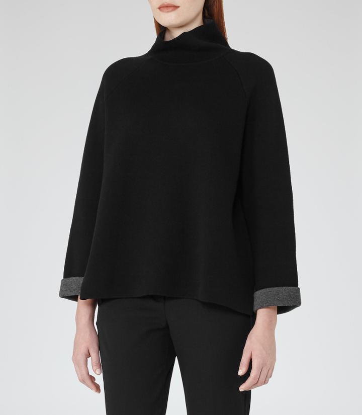 Reiss Chloe - Contrast Rollneck Jumper In Black, Womens, Size Xs