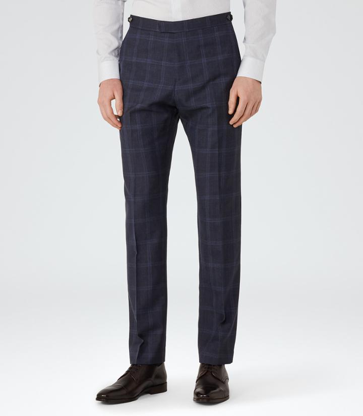 Reiss Bullard T - Mens Tonal Check Tailored Trousers In Blue, Size 28
