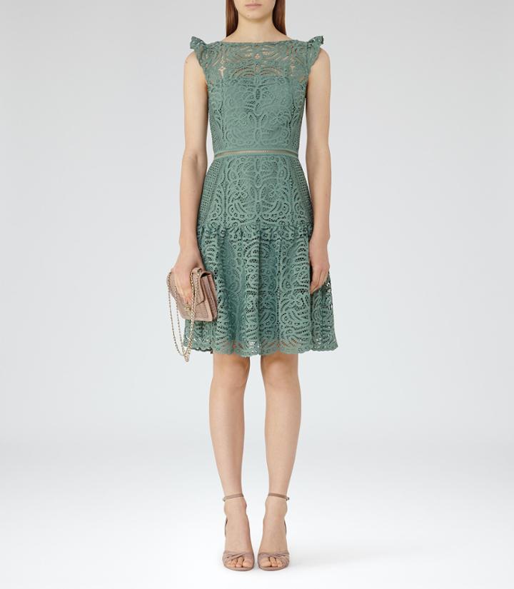 Reiss Herrera - Cap Sleeve Lace Dress In Green, Womens, Size 2